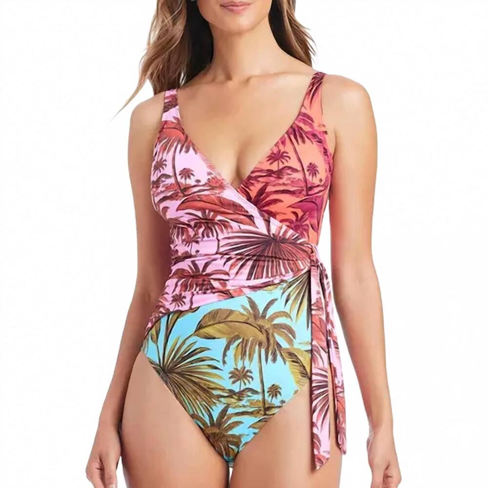 NEW BLEU ROD BEATTIE lotus surplice mio one piece swimsuit in multi